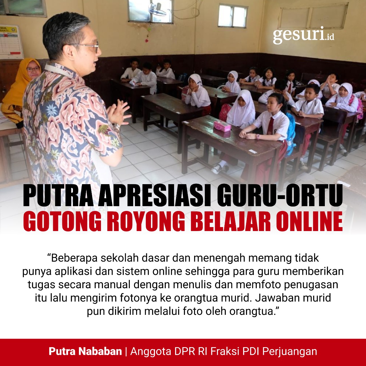 Putra Apresiasi Guru-Ortu di Jaktim Gotong Royong Belajar Online